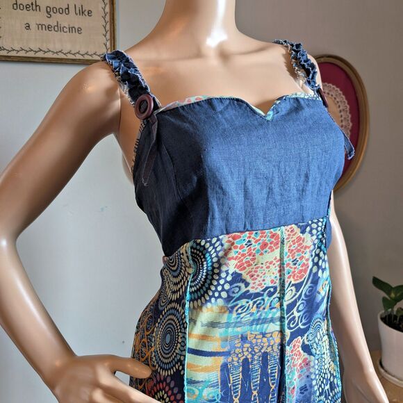 Vintage Y2K Quinze Heures Trente Paris Mesh Dress Ruffle Cottage Midi Size 3/XL - Picture 5 of 14